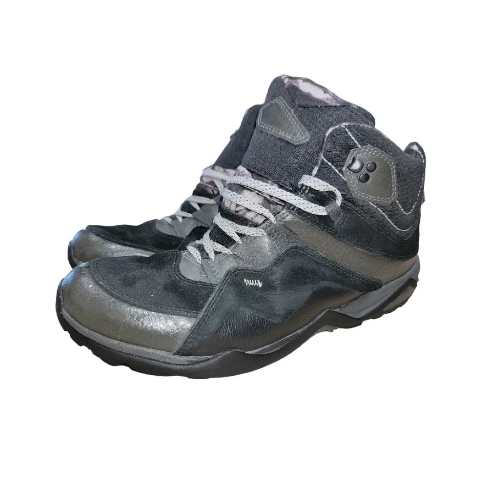 Merrell Fluorecein Mid Women's Hiking Boots Size 9.5 M Black‎ Gray Suede Leather